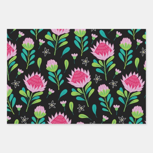 Pink Floral Plant Pattern Inpakpapier Vel (Voorkant)