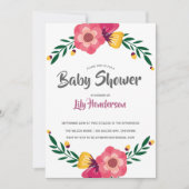 Pink Floral Polka Dot Baby shower Party Kaart (Voorkant)
