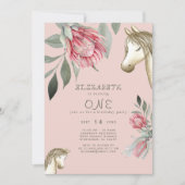 Pink Floral Pony Birthday Party Invitation Kaart (Voorkant)