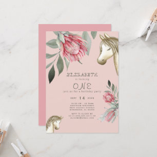 Pink Floral Pony Birthday Party Invitation Kaart