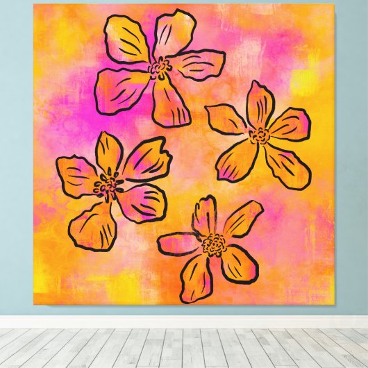 Pink Floral Pop Canvas Afdruk (Insitu (Houten vloer))