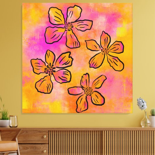 Pink Floral Pop Canvas Afdruk (Insitu (Woonkamer))