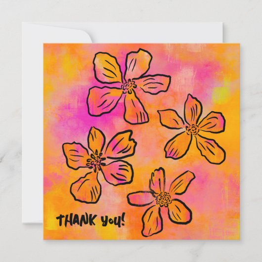 Pink Floral Pop "Thank you!" Bedankkaart (Voorkant)