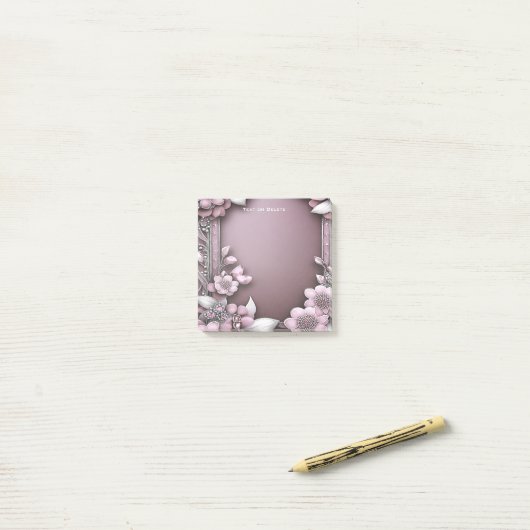 Pink Floral Post merkt het op Post-it® Notes (Op bureau)