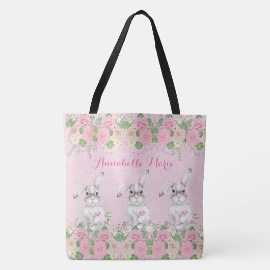 Pink Floral Precious Bunny Rabbit Tote Bag (Voorkant)