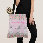 Pink Floral Precious Bunny Rabbit Tote Bag (Dichtbij)