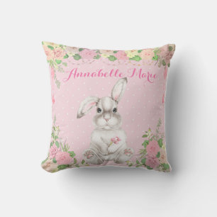 Pink Floral Precious Easter Bunny Rabbit Nursery Kussen