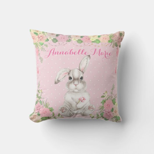 Pink Floral Precious Easter Bunny Rabbit Nursery Kussen (Voorkant)