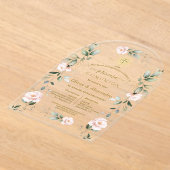 Pink Floral Primera Comunión Twins Holy Communion Acryl Uitnodigingen (Laagn)