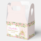 Pink Floral Princess Crown 1st Birthday Bedankdoosjes (Geopend)