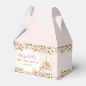 Pink Floral Princess Crown 1st Birthday Bedankdoosjes (Voorkant Zijde)