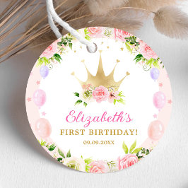 Pink Floral Princess Crown 1st Birthday Bedankjes Labels