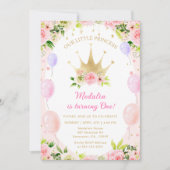 Pink Floral Princess Crown 1st Birthday Kaart (Voorkant)