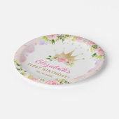 Pink Floral Princess Crown 1st Birthday Papieren Bordje (Gekanteld)