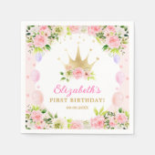 Pink Floral Princess Crown 1st Birthday Servet (Voorkant)