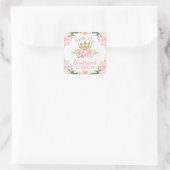Pink Floral Princess Crown 1st Birthday Vierkante Sticker (Tas)