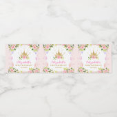 Pink Floral Princess Crown 1st Birthday Waterfles Etiket (Enkel label)