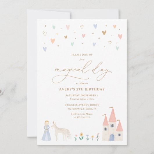 Pink Floral Princess Girl Birthday Party Kaart (Voorkant)