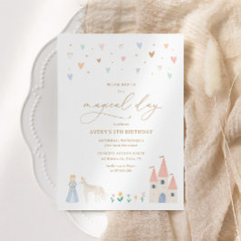 Pink Floral Princess Girl Birthday Party Kaart