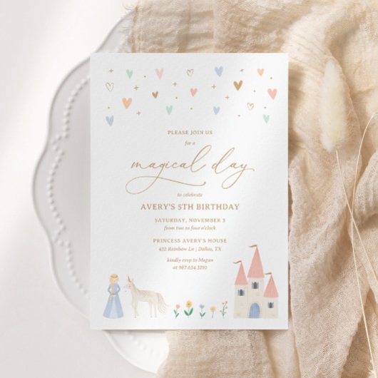 Pink Floral Princess Girl Birthday Party Kaart