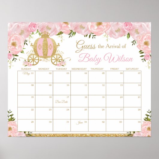 Pink Floral Princess Guess Baby's Aankomst Spel Poster (Voorkant)