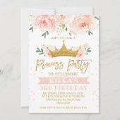 Pink Floral Princess Party Birthday Invitation Kaart (Voorkant)