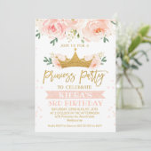 Pink Floral Princess Party Birthday Invitation Kaart (Staand voorkant)