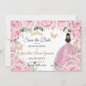 Pink Floral Princess Quinceañera Quince Sweet 16  Save The Date (Voorkant)