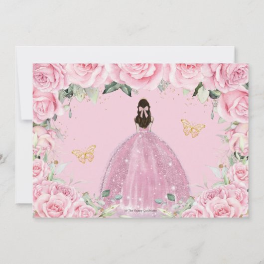Pink Floral Princess Quinceañera Quince Sweet 16  Save The Date (Achterkant)