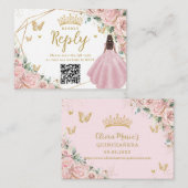 Pink Floral Princess Quinceanera RSVP QR Code Informatiekaartje (Voorkant / Achterkant)