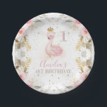 Pink Floral Princess Swan 1ste verjaardag Papieren Bordje<br><div class="desc">Roze Floral Roos Swan 1st Birthday Papier Bord Het zweet meisje's zwaluw thema verjaardagspapier bord met een waterverf zwaan en gouden kroon,  heerlijke bloemkool,  faux roos goudglitter verwijderbaar aantal en gouden stippen en textuur. Deze prinses zwan verjaardagsartikel bord is een mooie aanvulling op het zwandige verjaardagsfeestje van je meisje.</div>