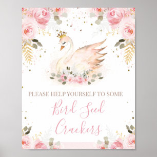 Pink Floral Princess Swan Birthday Party Sign Poster