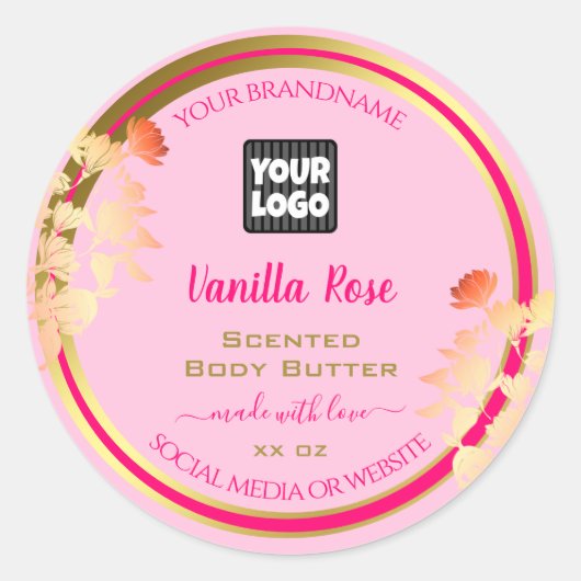Pink Floral Product Packaging Labels Custom Logo (Voorkant)