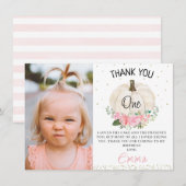 Pink Floral Pumpkin Foto Birthday Hartelijk dank Kaart (Voorkant / Achterkant)