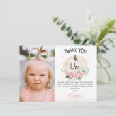 Pink Floral Pumpkin Foto Birthday Hartelijk dank Kaart (Staand voorkant)