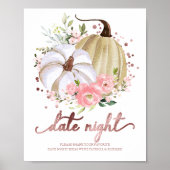 Pink Floral Pumpkin Herfst Datum Nachttekening Poster (Voorkant)