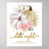 Pink Floral Pumpkin Herfst Datum Nachttekening Poster (Voorkant)