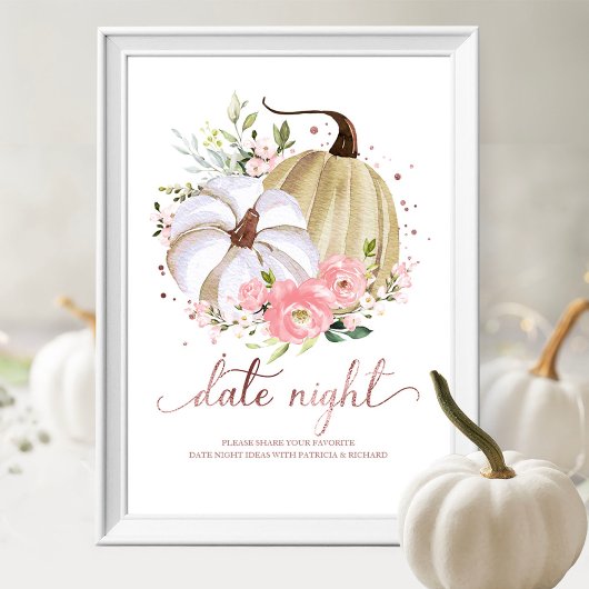Pink Floral Pumpkin Herfst Datum Nachttekening Poster