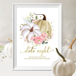 Pink Floral Pumpkin Herfst Datum Nachttekening Poster