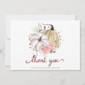 Pink Floral Pumpkin Herfst Vrijgezellenfeest Dank Kaart (Voorkant)