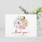 Pink Floral Pumpkin Herfst Vrijgezellenfeest Dank Kaart (Staand voorkant)