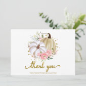 Pink Floral Pumpkin Herfst Vrijgezellenfeest Dank  Kaart (Staand voorkant)