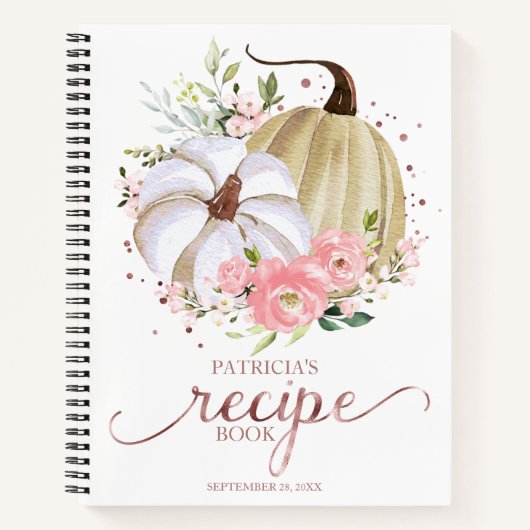 Pink Floral Pumpkin Herfst Vrijgezellenfeest Recip Notitieboek (Voorkant)