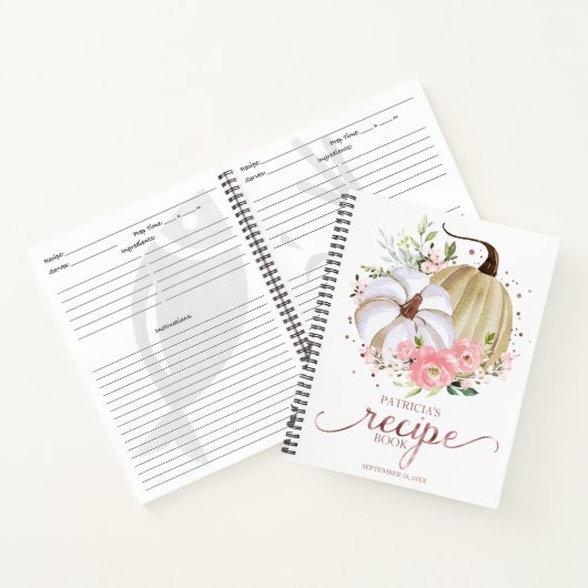 Pink Floral Pumpkin Herfst Vrijgezellenfeest Recip Notitieboek (Binnen)