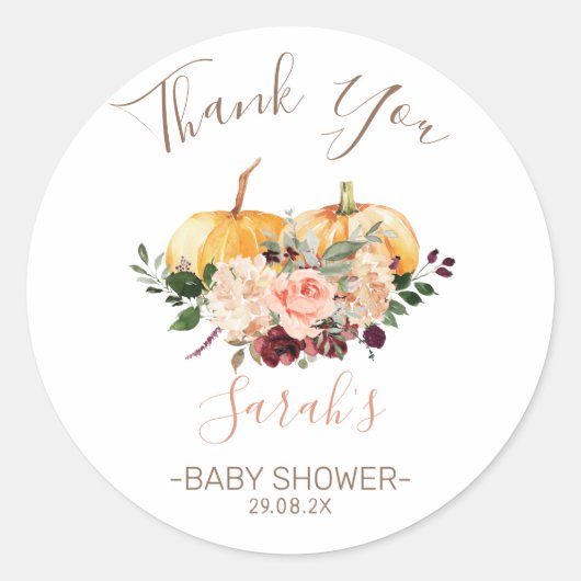 Pink Floral Pumpkins Baby shower Favor Sticker (Voorkant)