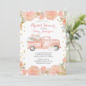 Pink Floral Pumpkins Truck Rustic Vrijgezellenfees Kaart (Staand voorkant)