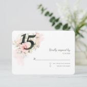 Pink Floral Quinceanera 15e verjaardag RSVP Kaartje (Staand voorkant)