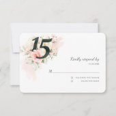 Pink Floral Quinceanera 15e verjaardag RSVP Kaartje (Voorkant)