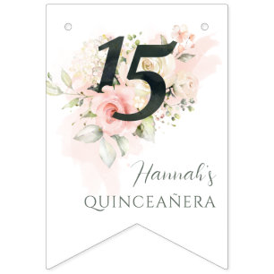 Pink Floral Quinceanera 15e verjaardag Vlaggetjes