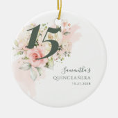 Pink Floral Quinceanera 15th Birthday Greenery Keramisch Ornament (Voorkant)